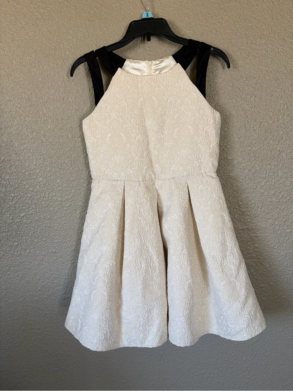Place Cream Textured Party Dress with Black Straps Girls Size 10